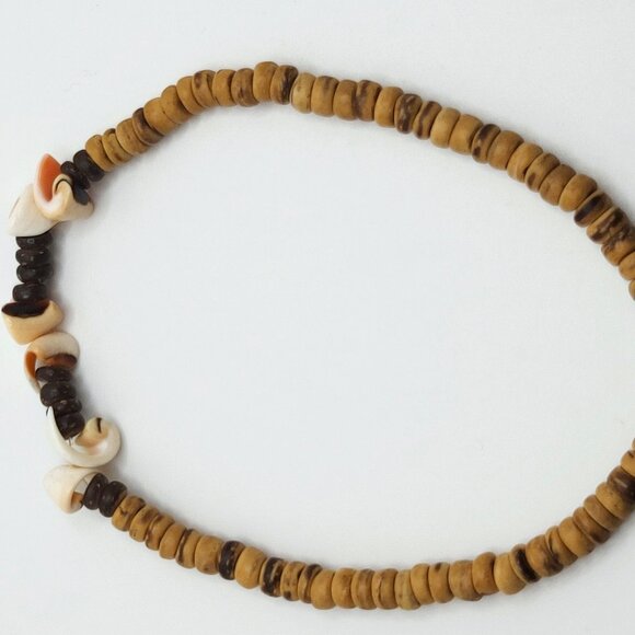 Curly Shell & Coconut Shell Heshi Anklet Barrel Clasp 9.5" - Picture 3 of 7